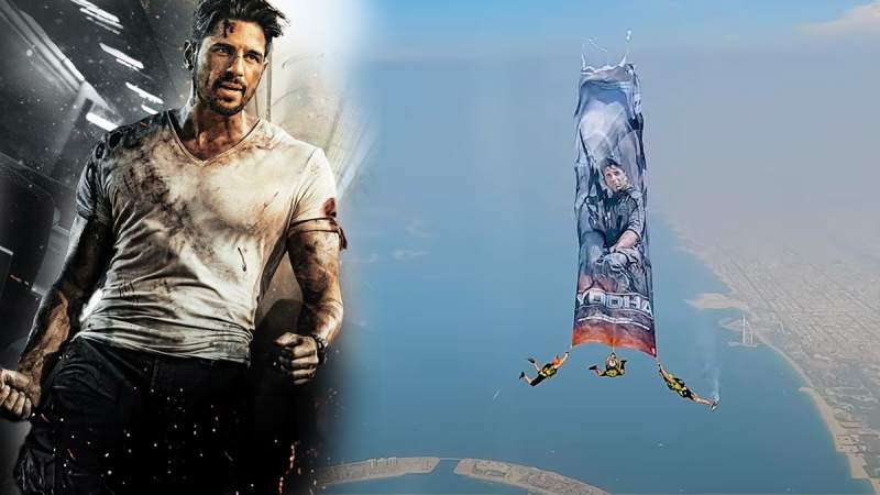 The Mid-Air Poster Launch of “Yodha” by Sidharth Malhotra in Dubai